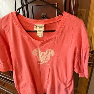 Disney Coral Short Sleeve Tee with Mickey Mouse